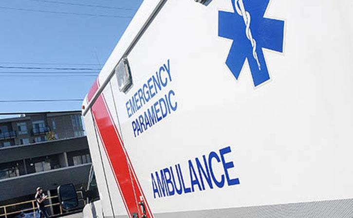 An ambulance parked outside of the bay at Selkirk Avenue and 223rd Street.