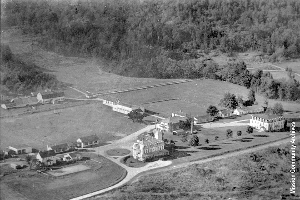 A 1957 aerial photo of St. Mary’s Residential School at Fraser River Heritage Park in Mission. Several years later the buildings were demolished after the new school was built in 1960. /Mission Community Archives photo.
