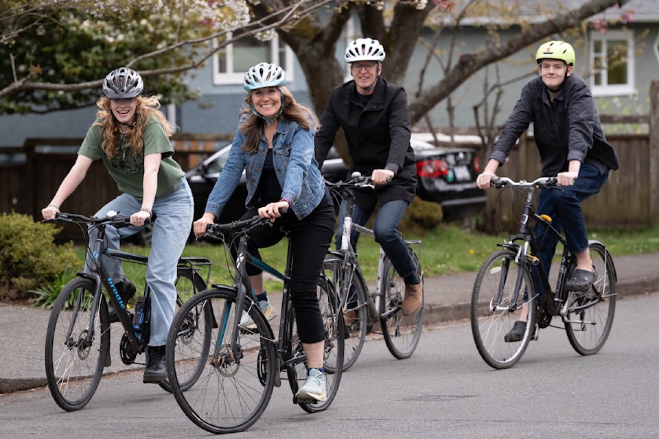 Diana Gibson enjoys the beauty of cycling the Oak Bay-Gordon Head riding she's running in for the BC NDP seat in the Oct. 19 election. 