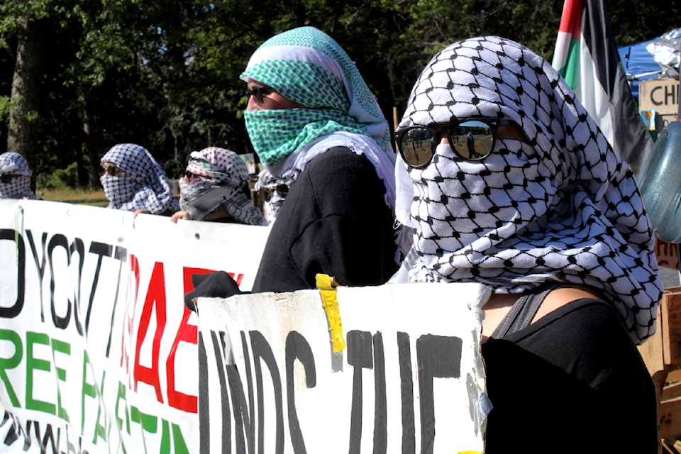 University of Victoria protesters with the campus' Palestinian solidarity encampment said on July 19 they are staying put. 