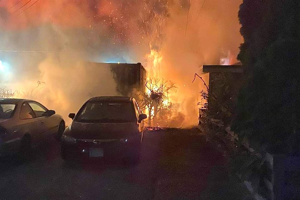 A Burnside Road West structure fire on June 18 that police said damaged several parked cars.  