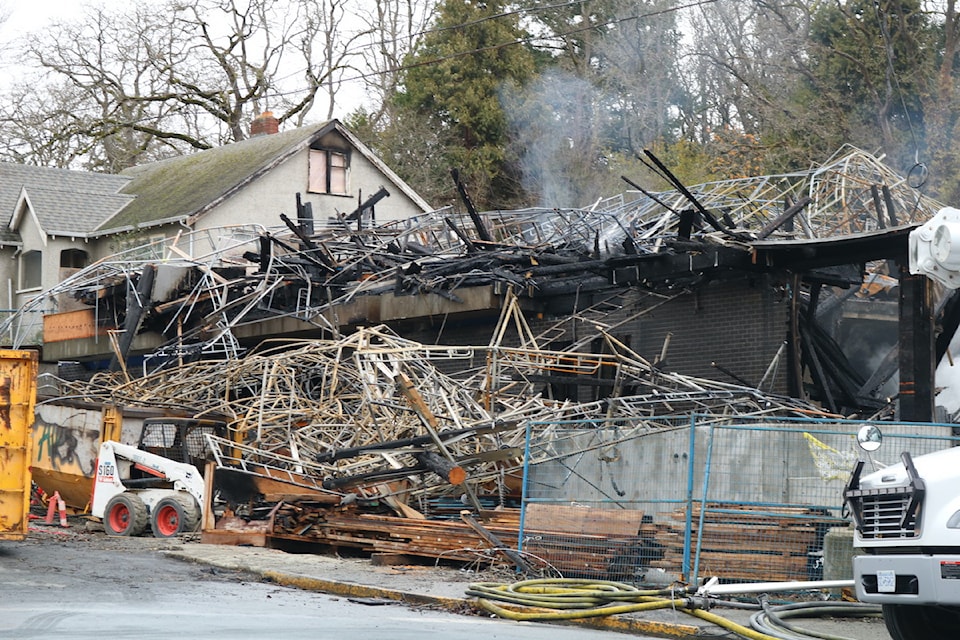 Work continues on Quadra Street to clean up the remains of the Nov. 20 fire.