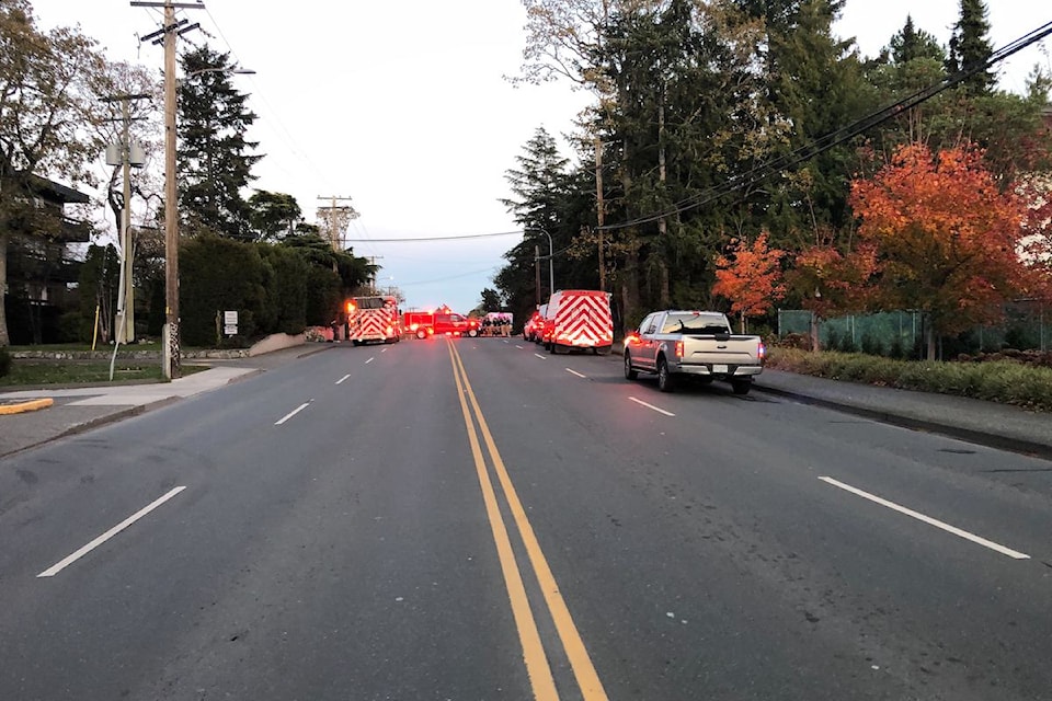Fire crews attending to a residential building fire in the 1000 block of McKenzie Ave.