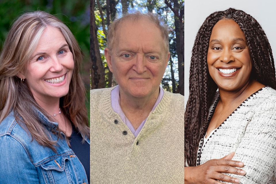 The candidates seeking election are Diana Gibson of the B.C. NDP (left), B.C. Conservative Stephen Andrew and Lisa Gunderson of the B.C. Green Party.