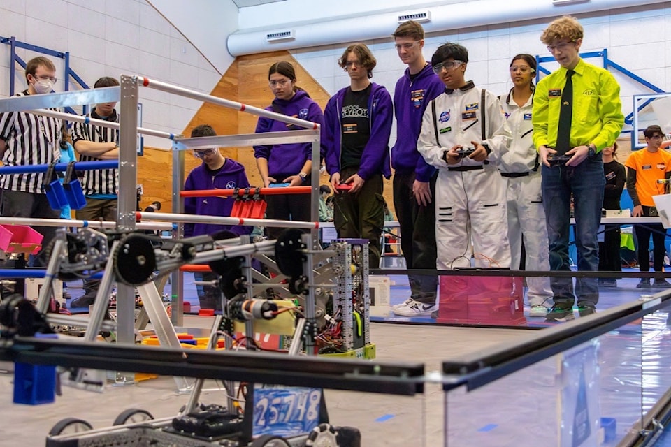Reynolds Reybots, left, are among seven local teams to compete in the FIRST Tech Challenge qualifier at St. Margaret's School in Saanich on Jan. 25. Many teams return to the same school for provincials Feb. 22 and 23. 