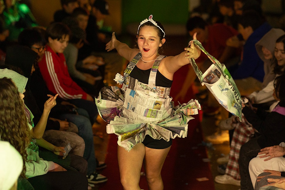 Glanford Middle School students put on a Clash-ion Show, where students created fashion from upcycled recyclables and trash left over from the holidays. 