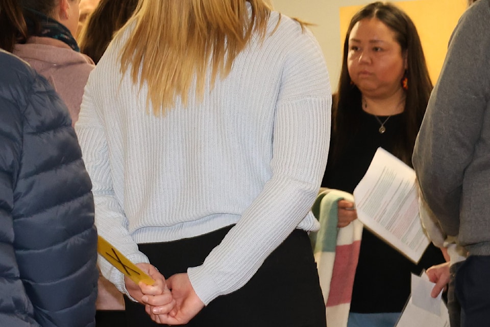 Saanich police staff participate in a Kairos Blanket workshop led by Tina Savea and her family. 
