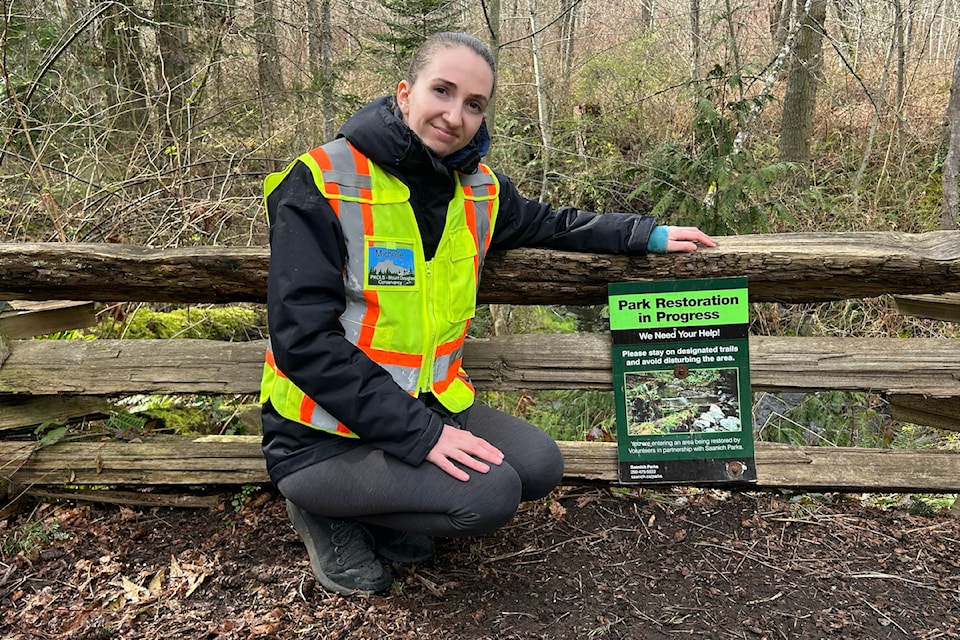 Michelle Watt, vice-president of the PKOLS – Mount Douglas Conservancy, says some park visitors are ignoring signs to saty on designated trails.