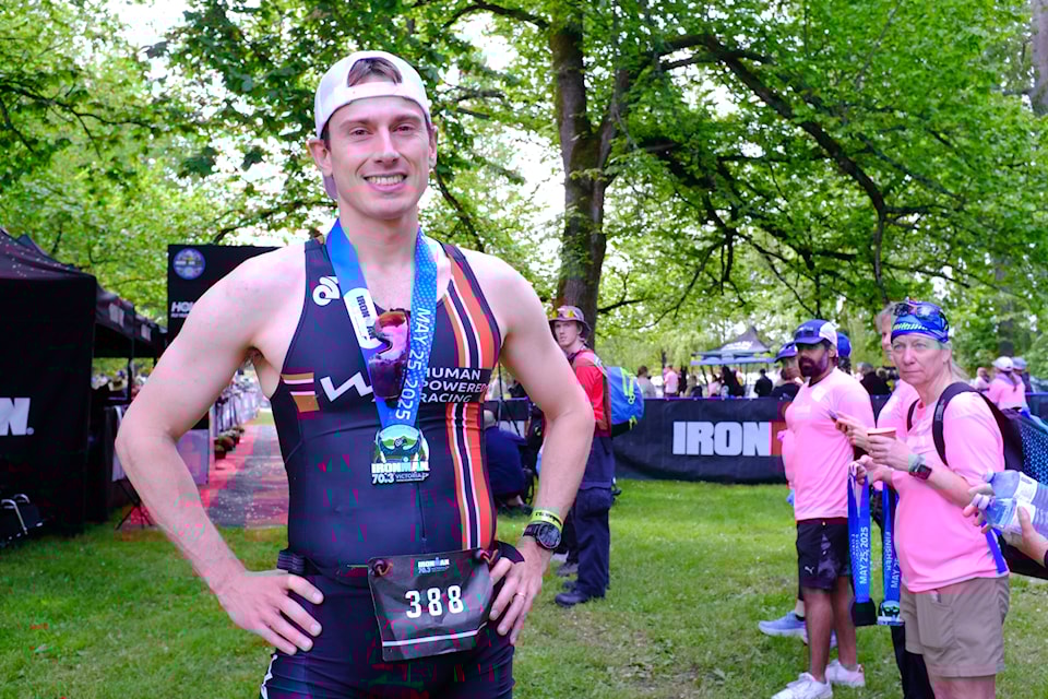 Victoria’s Julien Forgeois was the first Canadian to cross the finish line, placing third overall with a time of 3:34:22.