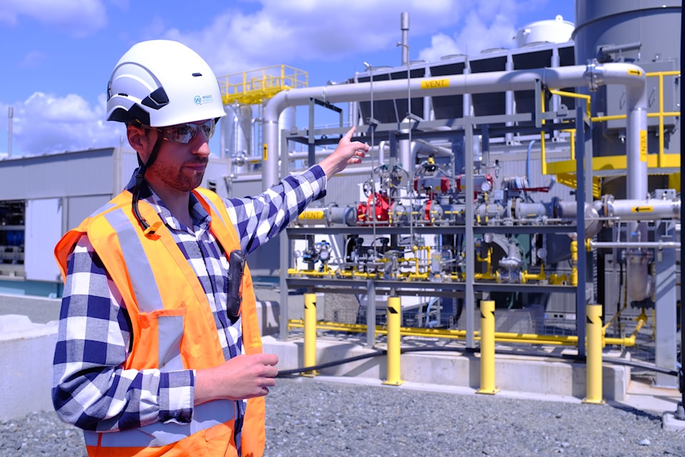 Sylvain Ferrand, maintenance manager at Waga Energy Canada, guides the tour of the new RNG facility at Saanich’s Hartland Landfill on May 22.