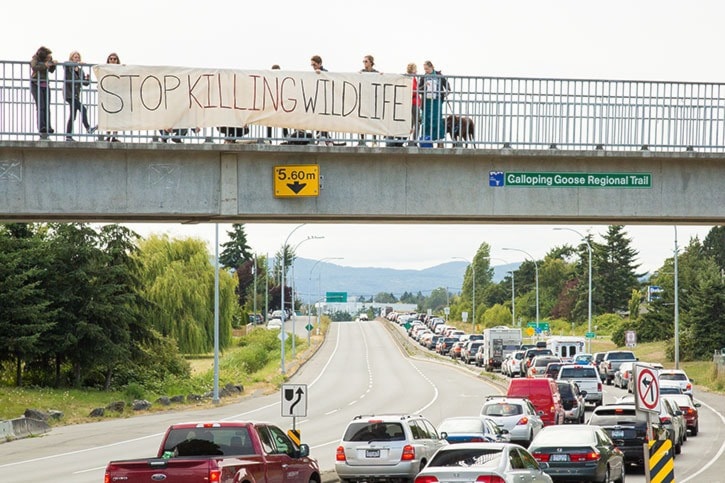 Jacob Zinn/News Staff - Environmental activists unfurl a banner