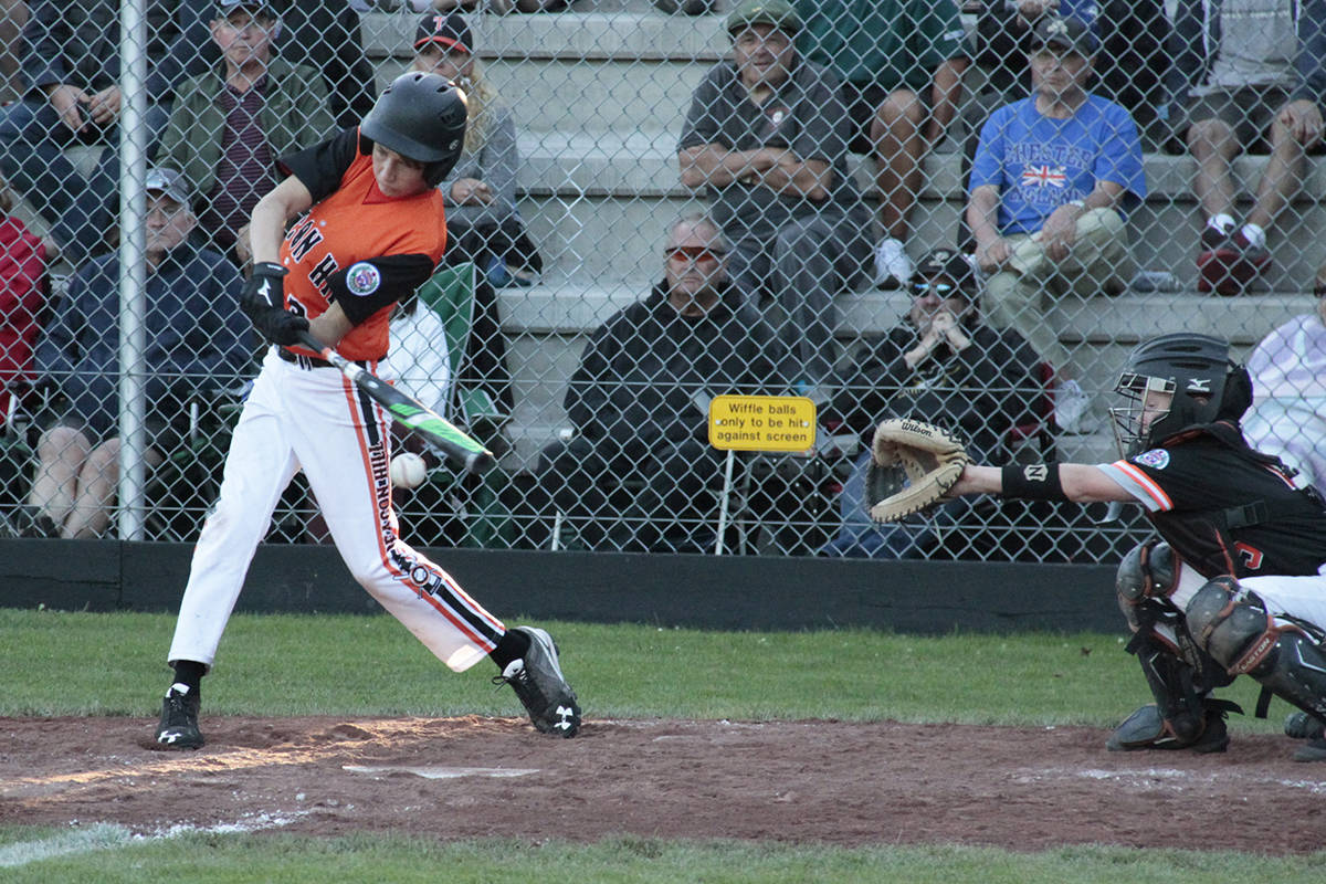 Beacon Hill’s Spencer McGhie looks to make contact during Thursday action against Trail at the Little League B.C. Championships at Hollywood Park. Beacon Hill won 7-4 to move to 3-2 on the week. The host team is on the bubble of making the semifinals, but a win Friday against Highlands would clinch a spot in Saturday’s playoff round. Don Descoteau/Victoria News