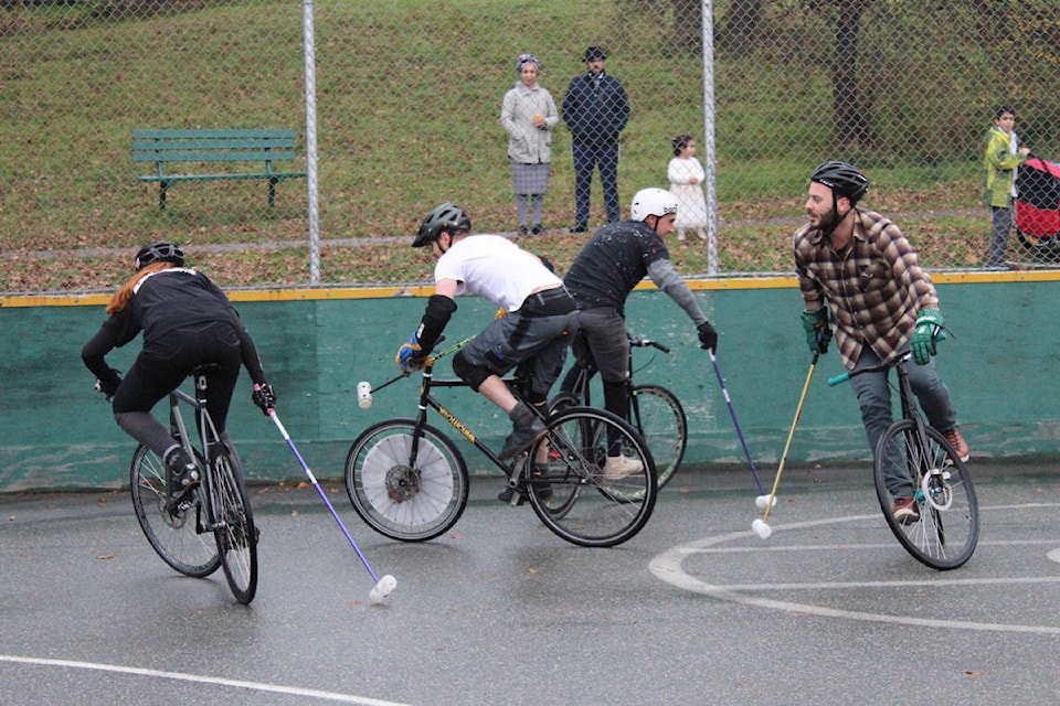 Bike polo players flocked to Topaz Park for the Victoria Bike Polo Winter Mixer tournament on Nov. 9 and 10. (Devon Bidal/News Staff)