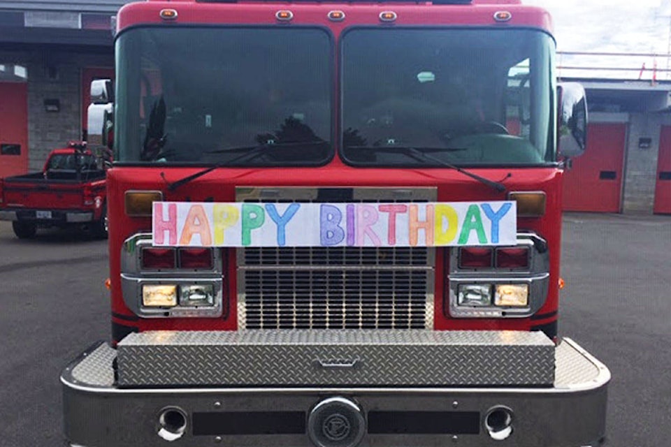 The Saanich Fire Department has helped 100 local kids celebrate their birthdays in style amid the pandemic. (Saanich Fire/Twitter)