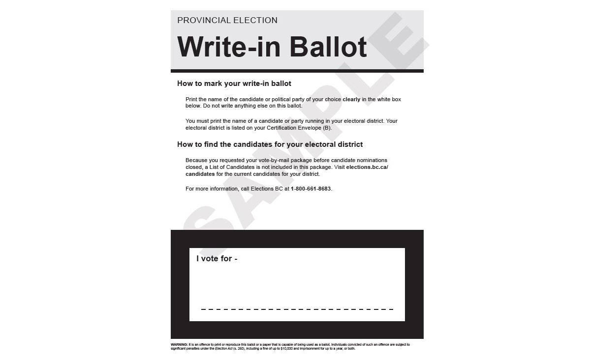 Write-in ballot sample. (Elections BC handout)