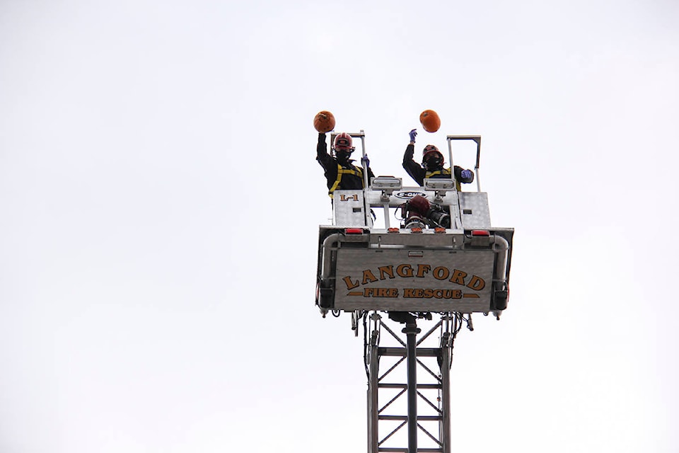 Langford Fire Rescue sent pumpkins plummeting to the earth during its annual Pumpkin Smash fundraiser Nov. 7. (Jane Skrypnek/News Staff)