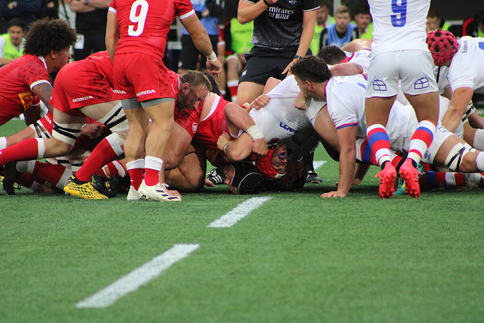 The Canadian rugby men’s 15s beat Chile during a World Cup qualifier match in Langford on Oct. 2. (Jake Romphf/News Staff)