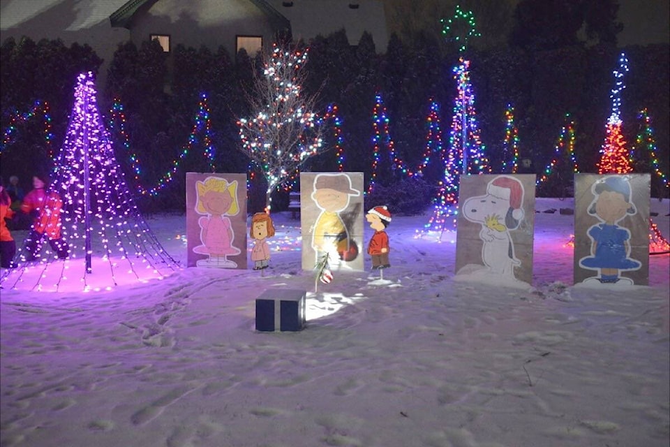 A community effort brought the Christmas cutouts of Charlie Brown, his sister Sally and his devoted dog Snoopy back to the circle with Lucy and Peppermint Patty in Oak Bay’s Entrance Park (Photo courtesy Whitney Davis)