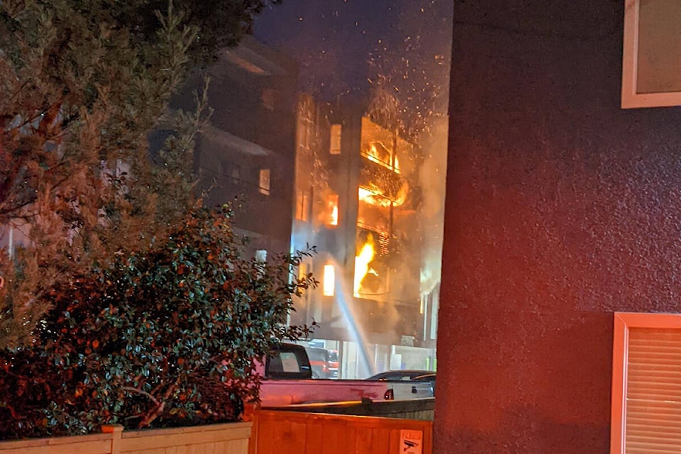 Three floors of a Victoria apartment building go up in flames the morning of Jan. 11. (Courtesy Alex Robb)