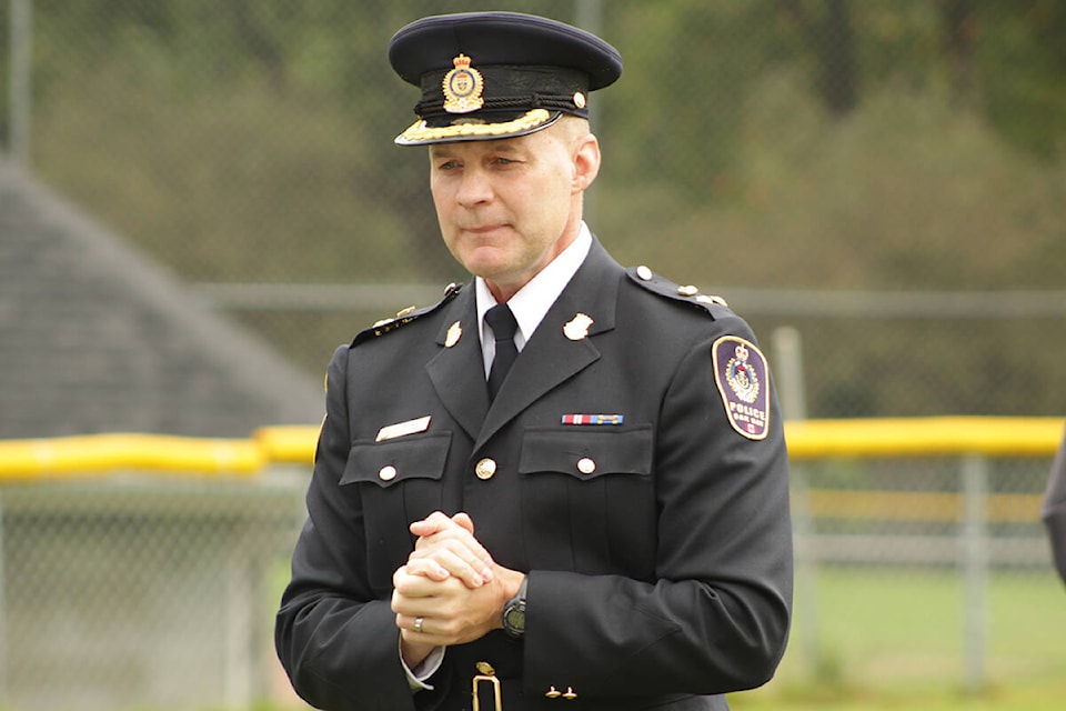 Chief Ray Bernoties during his promotion ceremony in 2020. (Black Press Media file photo)