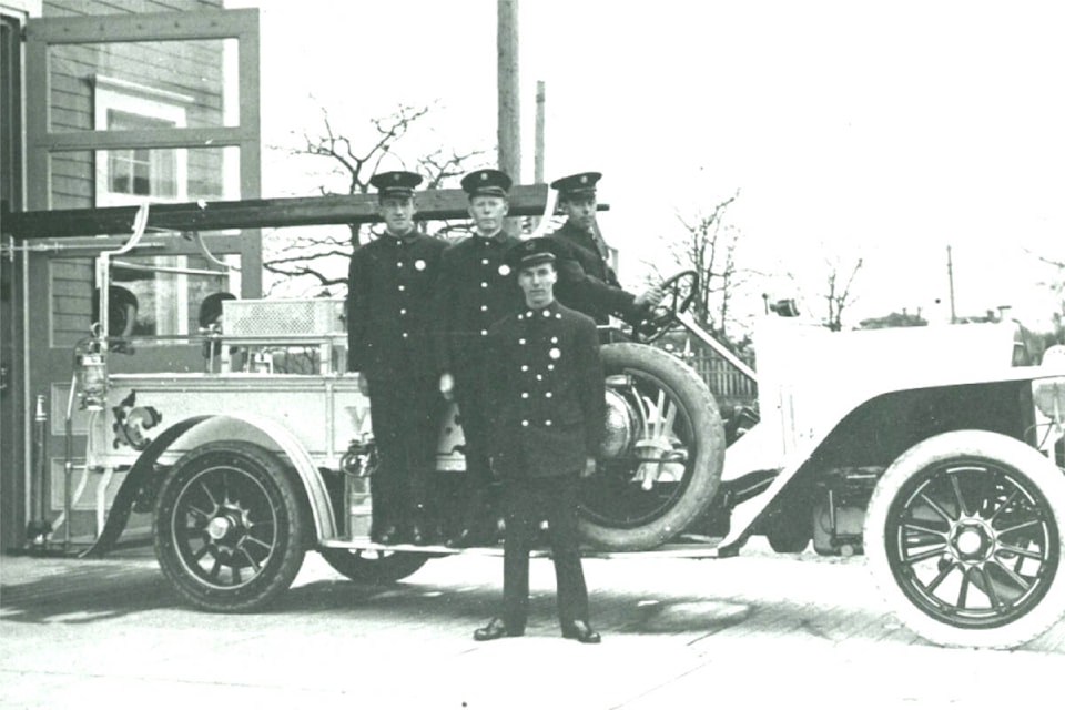 Members of the Saanich Fire Department stand with the first truck in 1919. (Courtesy District of Saanich archives)