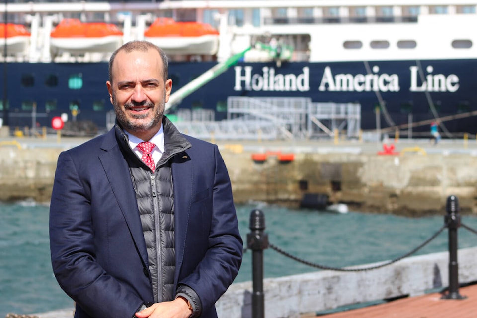 Gus Antorcha, president of Holland America Line said that he is thrilled to be the first cruise line back into Canada after such a long absence. Victoria will see six of Holland America Line’s ships visiting through to the end of October. (Megan Atkins-Baker/News Staff)