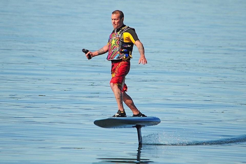 Patrick Flewin enjoys a day eFoiling in Qualicum Beach. (Michael Briones photo)