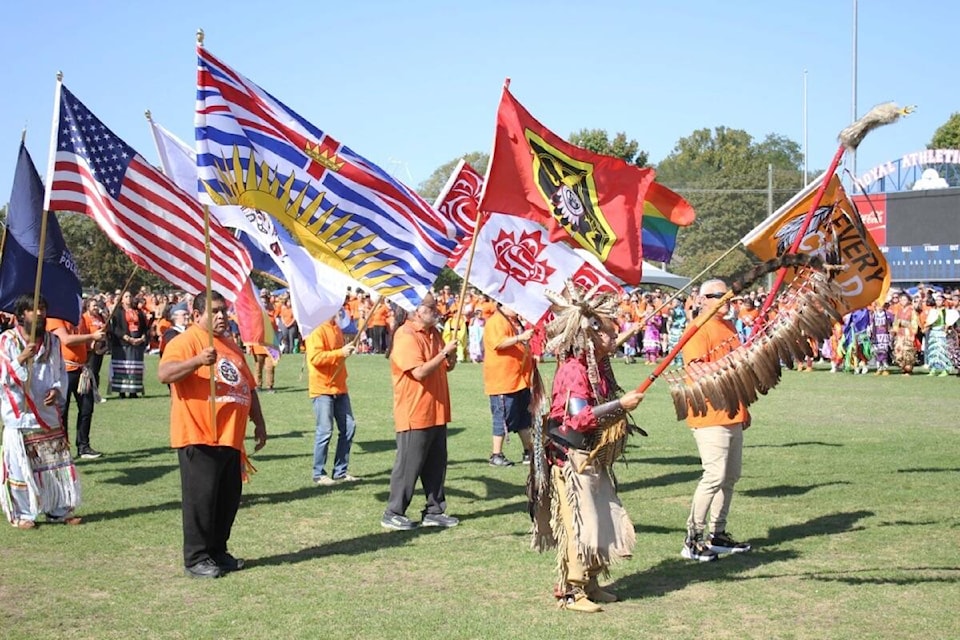 Through song and dance, Friday’s (Sept. 30) South Island Powwow at Victoria’s Royal Athletic Park memorializes the past and future of First Nations and Metis people. (Austin Westphal/News Staff)