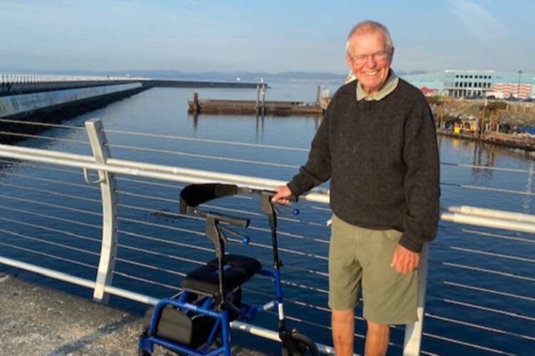 Chuck Naylor usually starts with a little in-house workout then heads to the breakwater at Ogden Point for his daily dose of walking. (Courtesy Parkwood Place by Revera)