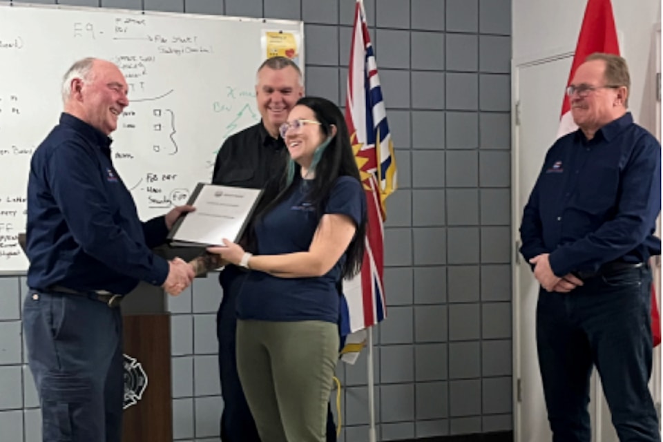 On Dec. 4, volunteer Tamara Lansing was elected as the new Shuswap RCMSAR Station Leader, succeeding Rob Sutherland, left, who stepped down in July. Deputy station leaders Doug Wasylenki and Craig Massey were on hand to celebrate the transition. 