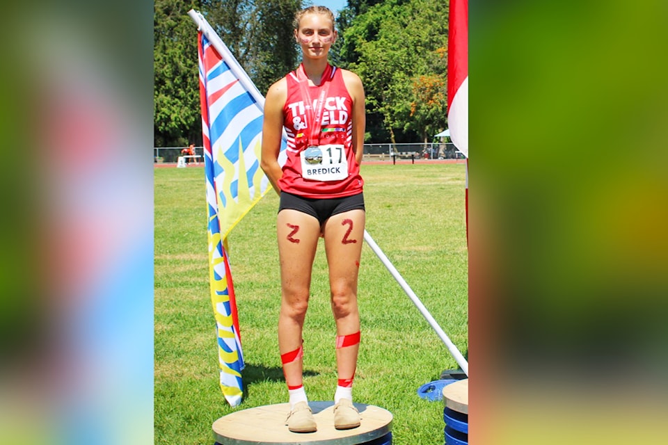 Salmon Arm's Vienne Bredick sports a silver medal for her second-place finish in high jump at the BC Summer Games held in Maple Ridge July 17-21, 2024. 