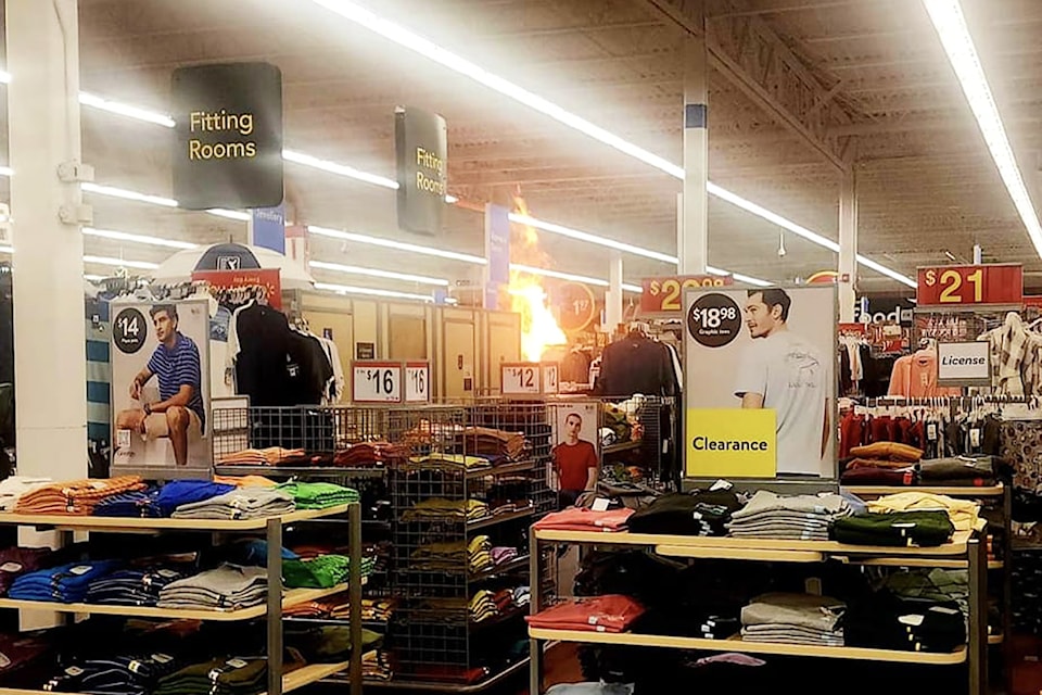 A fire was reportedly started by the changing rooms of the Salmon Arm Walmart on Sunday, Aug. 4, 2024. 