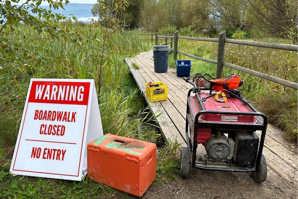 The remaining viewing platform along Salmon Arm's Foreshore/Raven Trail was closed to the public as city crews prepared to begin demolition of the structure on Monday morning, Sept. 23, 2024. 