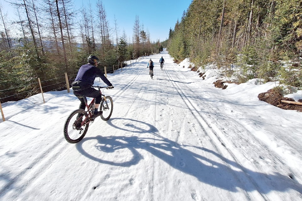 A bike ride from Larch Hills to Salmon Arm was part of a one-day, multi-sport tour of the region undertaken by a group of Salmon Arm Rowing Club members on April 5, 2025. 