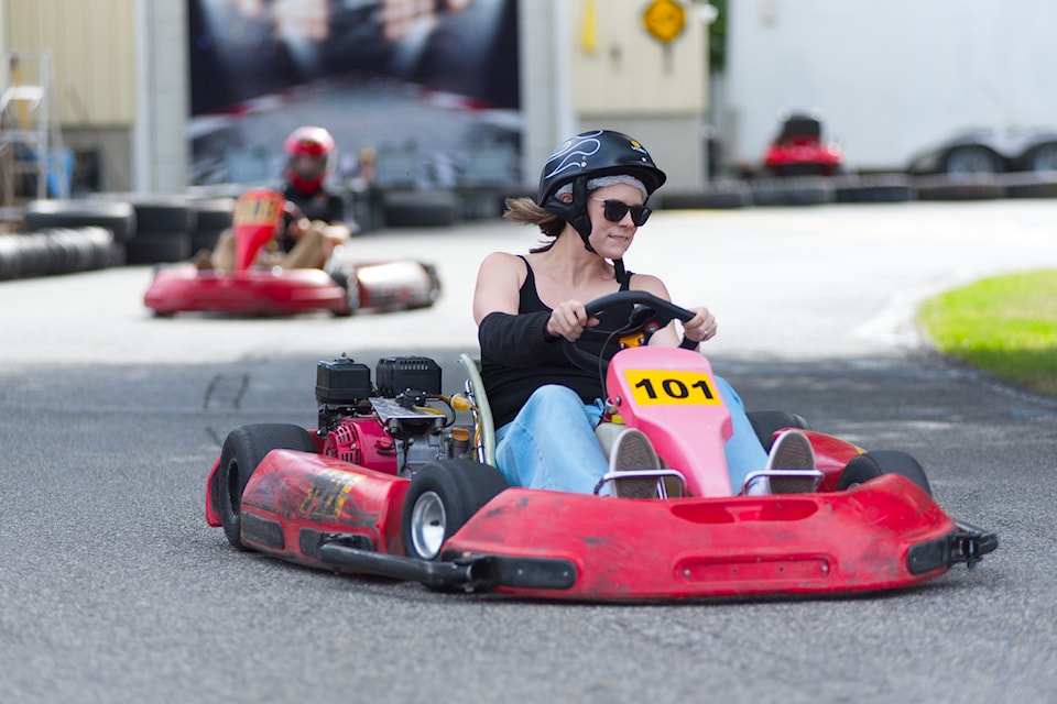 Carlee Clingwall of the BDO Renegades begins another lap in the Thompson Okanagan Racing Club's season finals at Salmon Arm Go-Karts & Mini Golf on Thursday, Aug. 14, 2025. 