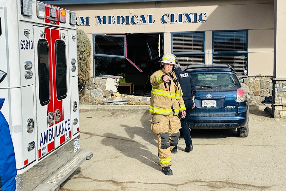 Emergency crews on scene of the Salmon Arm Medical Clinic after truck crashed through the building into the waiting room. 