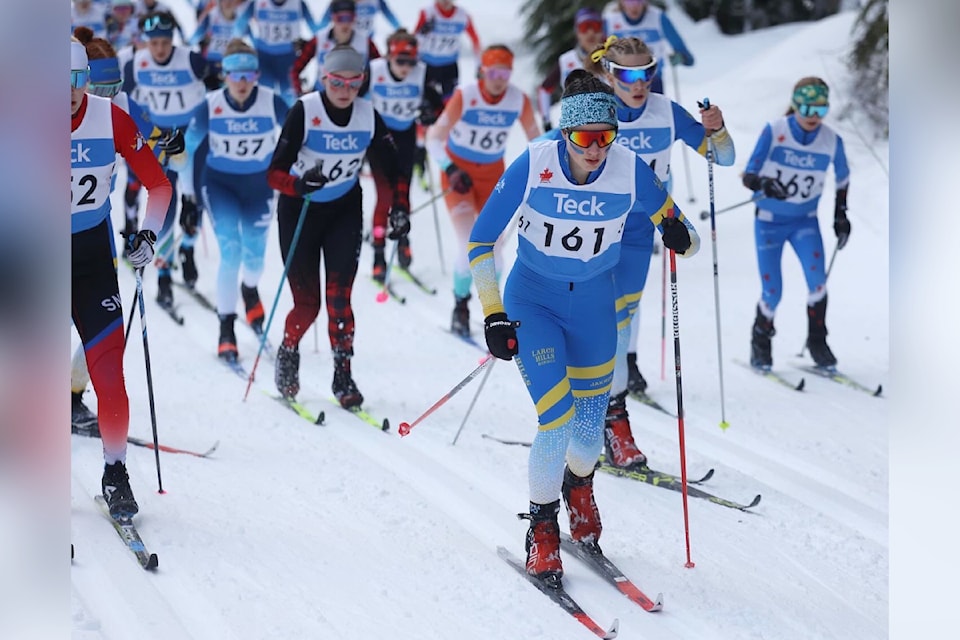The Larch Hills Nordic Ski Team's Katy Calkins and Etoile Brown race with fellow cross-country competitors in the BC Teck Cup event held in Revelstoke on Jan. 11 and 12.