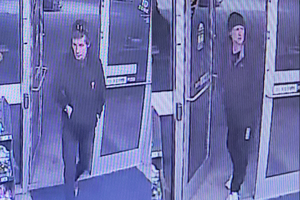 Sicamous RCMP released these security footage images of suspects linked to the theft of a pickup truck reported on Monday, Jan. 27, 2025. 