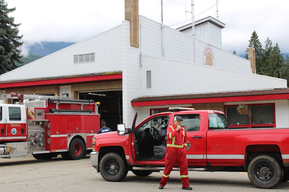 Sicamous Fire Rescue Chief Lorenzo De Arcangelis gets crews pumped up in anticipation of the 23 calls they responded to in Wednesday night's, July 16, storm.