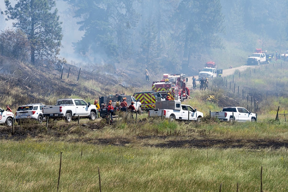 BC Wildfire Service personnel respond to the Scatchard Mountain wildfire west of Chase. The fire was at 35 hectares as of 7 p.m. on June 30, 2025. (Donna Meads/Facebook photo)