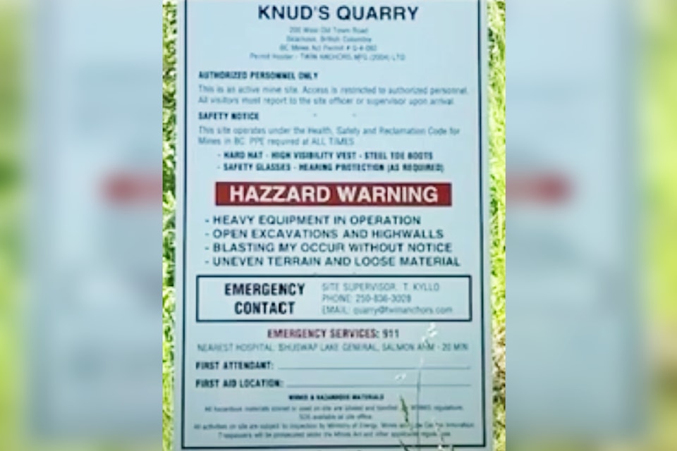 Sicamous council received a report on the quarry at 200 Old Town Road, but which doesn't have a notice of work that would allow mining activity. 