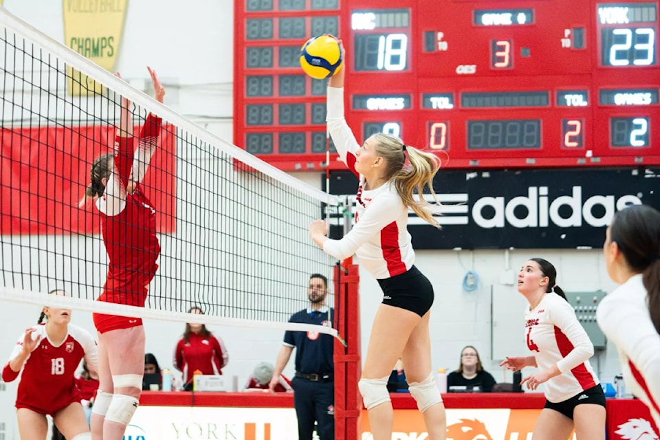 Salmon Arm's Quinn McTavish, a 2024 SAS grad who now plays varsity volleyball for the York University Lions, was recently chosen for the Ontario University Athletics Best in Class All Rookie Team for her outstanding performance.