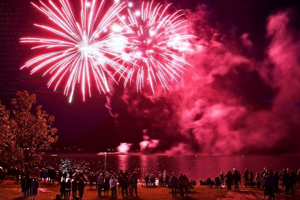 Canada Day revellers enjoy the fireworks display at Canoe Beach in 2018. (File phot) 