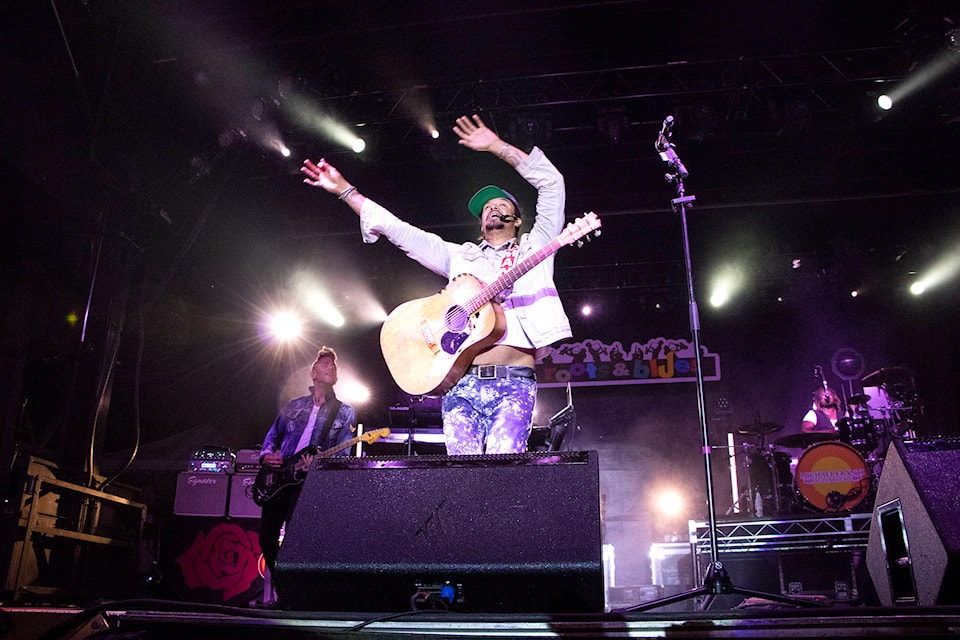 Michael Franti and Spearhead perform on the main stage at the Salmon Arm Roots & Blues Festival Aug. 17. (Jodi Brak/Salmon Arm Observer)