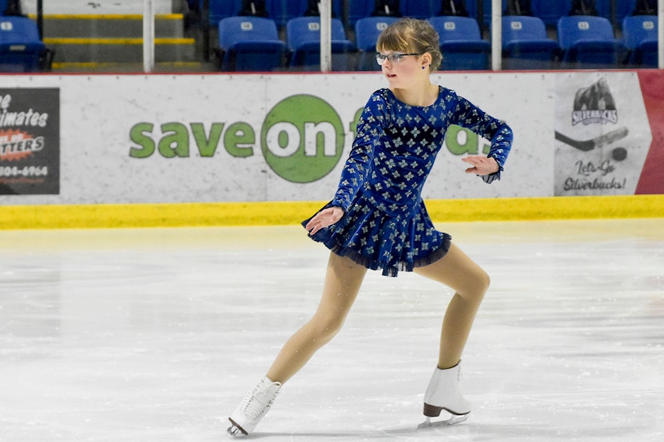 Nevaeh Drake from the Armstrong/Enderby Skate Club performs her routine at the Okanagan figure skating championships held at the Shaw Centre in Salmon Arm on Friday, Feb. 7, 2020. (Cameron Thomson - Salmon Arm Observer)