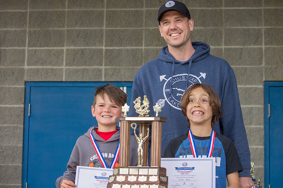 Travis Heward, left, and Dylan Allen, right, winners of most improved awards on June 5, 2021. (Zachary Roman-Salmon Arm Observer)