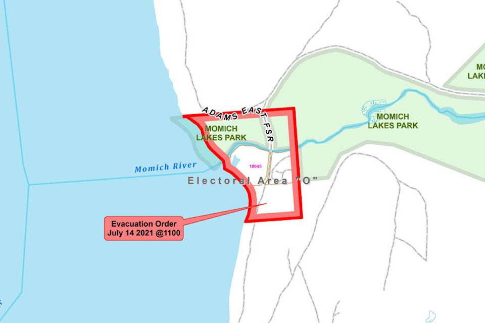 The area under an evacuation order from the Thompson Nicola regional district issued on July 14, 2021. (Thompson Nicola Regional District image)