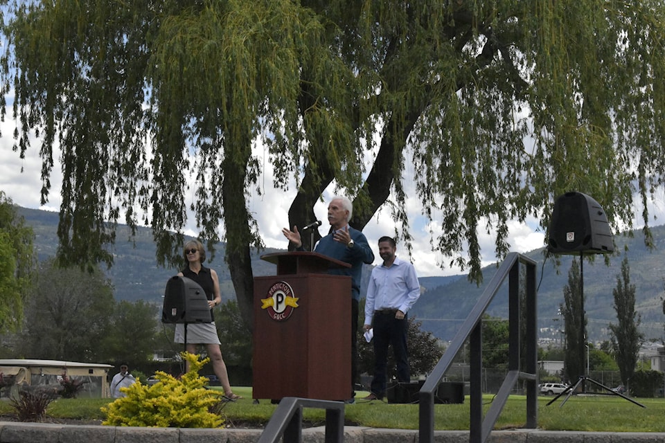 Mayor John Vassilaki was among those to speak at the Penticton Golf and Country Club’s 100th-anniversary party on Saturday, June 11. (Logan Lockhart- Western News)