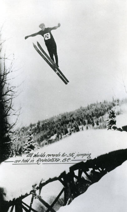 Ivind Nilsen Ski Jumping on Mount Revelstoke, 1920. (Contributed by the Revelstoke Museum and Archives)