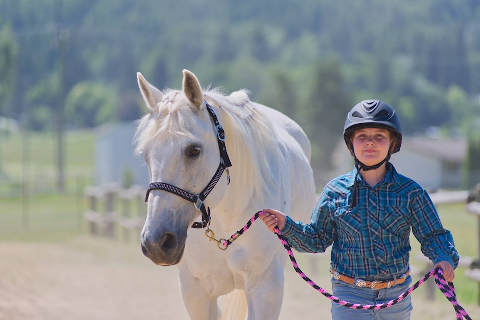 Addison Connolly walks her project horse Sierra during evaluation by horse leader Sara Allen at the Shuswap 4-H Club’s Achievement Day at the Salmon Arm Fairgrounds on Saturday, June 3, 2023. Read story on page 9. (Lachlan Labere-Salmon Arm Observer)